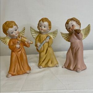 VINTAGE HOMCO Angel BAND Figurines in Orange, Yellow, and Pink